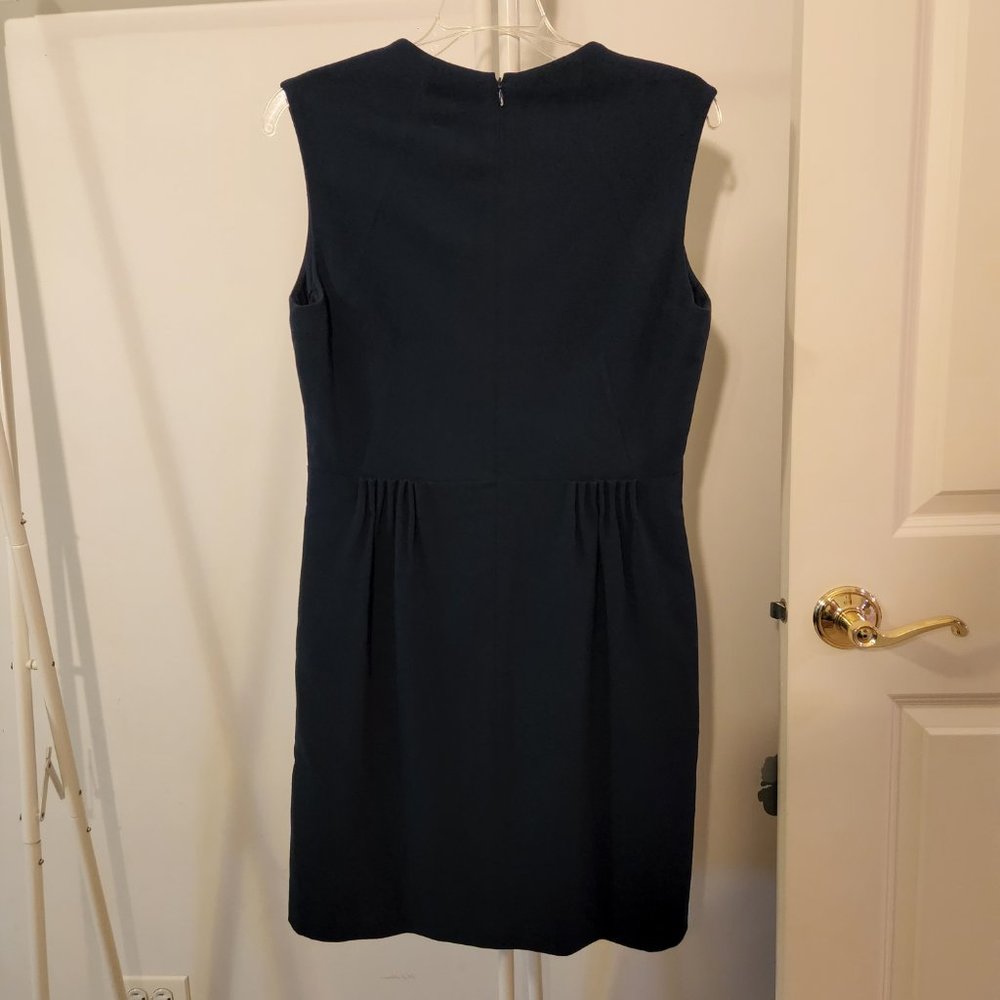 Tahari | Navy Blue Sleeveless Lined Dress with A-Line Ruching Waist Detail, Sz 8 - Picture 2 of 8